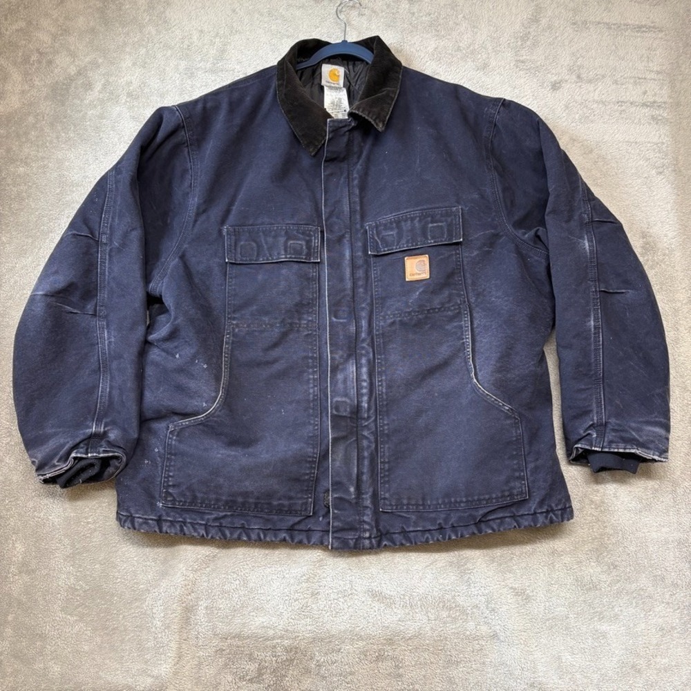 Carhartt Coat Mens 2XL Blue Canvas Quilted Lined Workwear C26 MDT Jacket